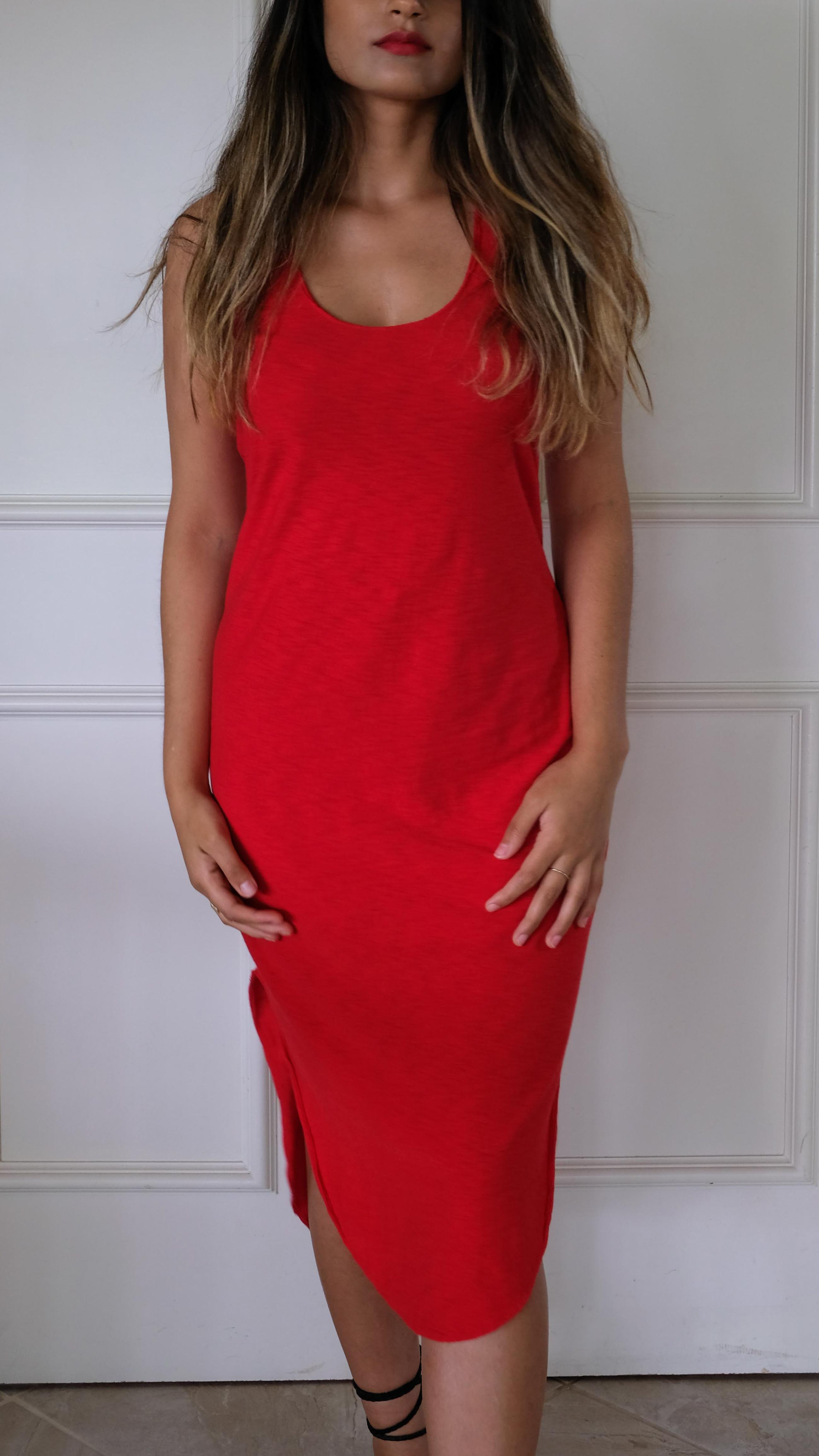 Nation LTD Alina Shirttail Tank Dress Cherry The Lunary