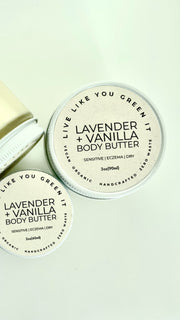 3 Lavender + Vanilla Body Butter jars from Live Like You Green It against a white background
