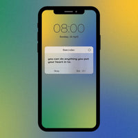 Mockup of an iphone with yellow, green, and blue gradient background. iPhone has reminder notifaction that reads 