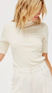 LACAUSA Clothing Sweater Rib Mock Neck in Parchment