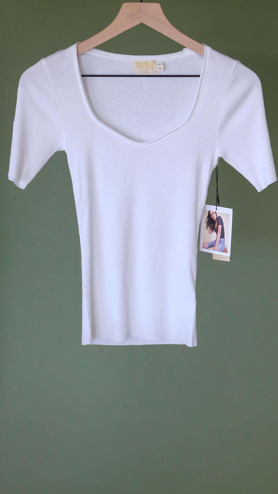 Eris Button Sleeve Sweetheart Tee in White by Nation LTD