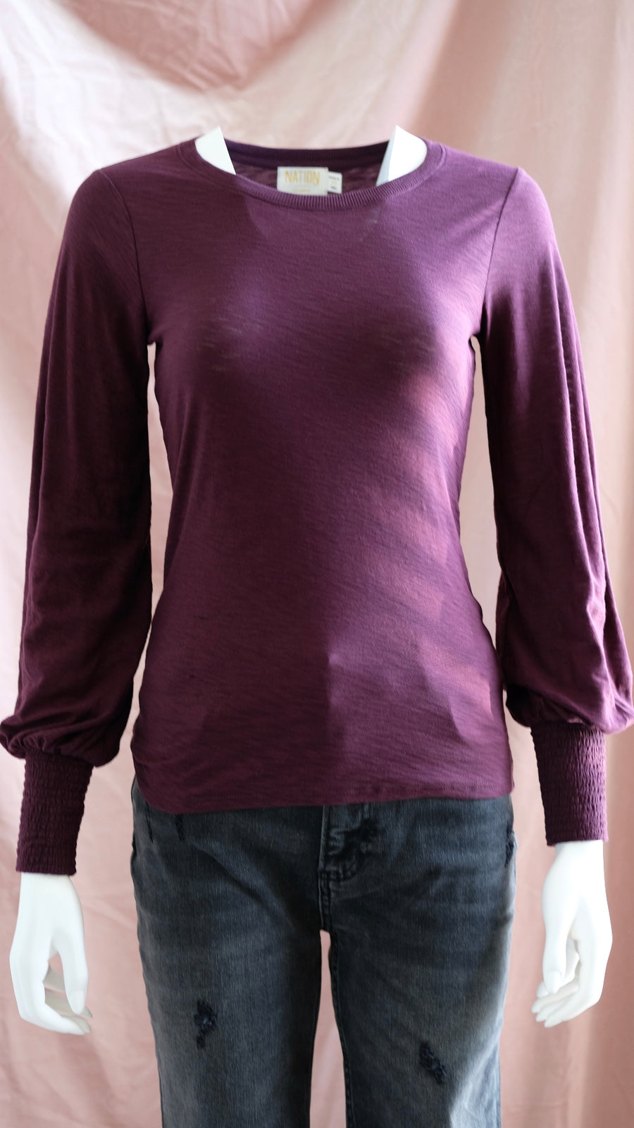 Victoria Smocked Cuff Long Sleeve Tee In Mulberry By Nation LTD